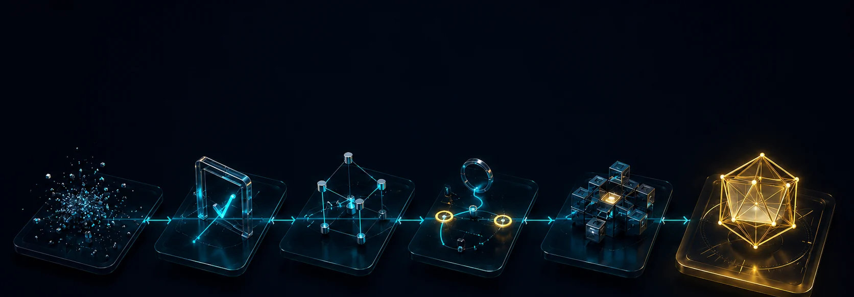 Six-stage SIGNAL method flow: data orientation, field validation, operating model reconstruction, pattern detection, value-at-stake modelling, roadmap.